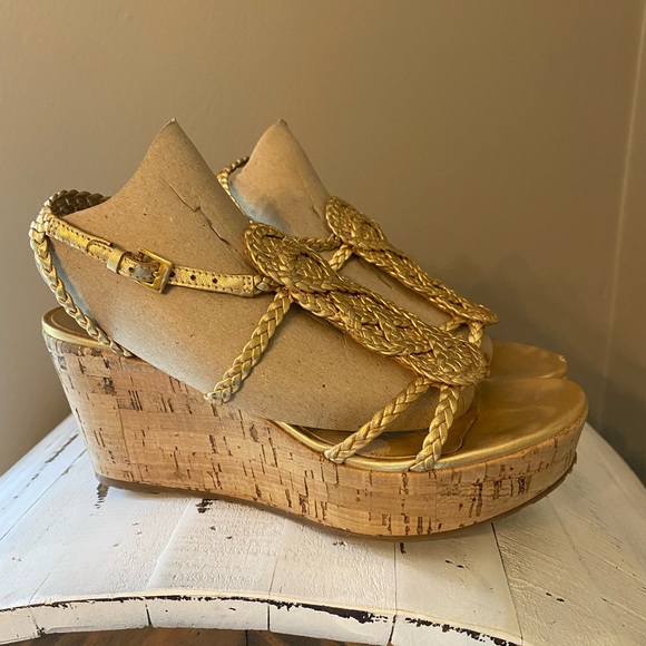 Kate Spade ♠️ Gold Braided Cork Wedges - Picture 8 of 10